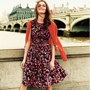 Boden Pink Purple Polka Dot Selina Midi Dress